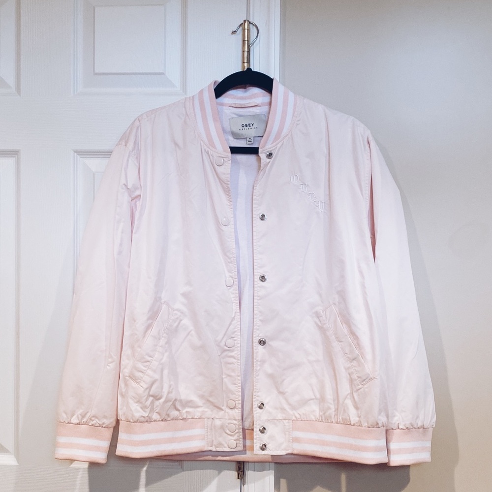 Obey Women’s Pink Windbreaker Varsity Jacket Sz M